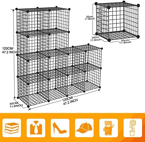 HUBSON Wire Cube Storage Organizer, Book/Toy/Craft/Potted Plants and petCloset Organizers and Storage Shelves, 12-Cube Freely Combinable Metal Grids Storage Shelf,Black Iron - Image 3