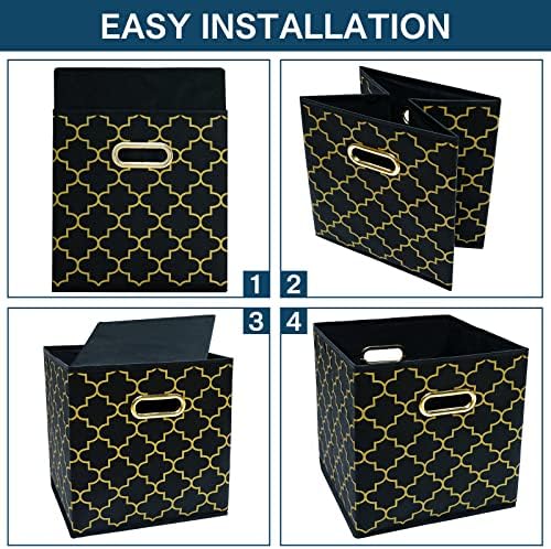 Fabric storage bins Cubes, Fabric Cube Organizer with Handle, Foldable Cube Bins for Cloth or Accessary Storage, 11x11x11, Set of 3, (Black Gold) - Image 6