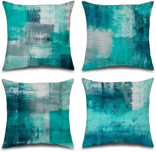 Teal Abstract Throw Pillow Covers 18x18 Set of 4 by Balaena