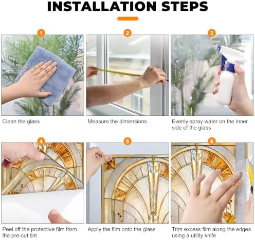 BVBOX Window Privacy Film Frosted Glass Window Sticker Window Film Static Glass Cling Tint Non-Adhesive for Home Door Decorative Frosting Cover 17.5 X 78.7 inch (1, Golden Arch, 17.5W X39.3L) - Image 7