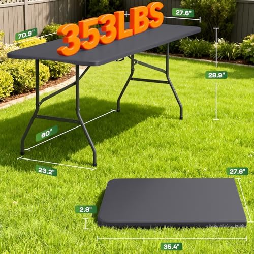FDW | 6FT Folding Table | Grey | Portable Plastic Table - Image 3