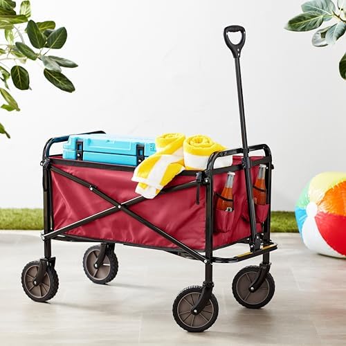 Amazon Basics Collapsible Heavy Duty Utility Wagon for Outdoor Sports, Camping, Garden, and Pets, Portable with Handle, 265 pounds Weight Capacity, 27.6 x 40.9 x 20 inches, Red - Image 6