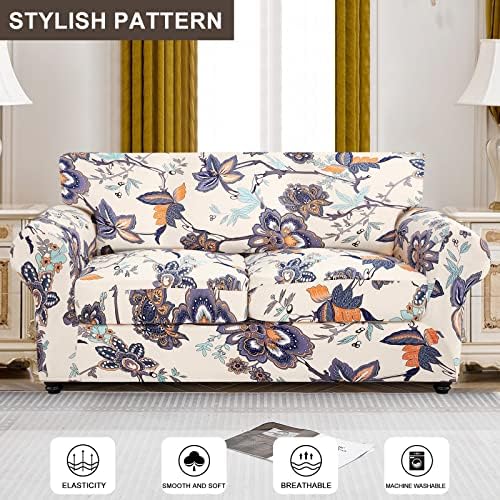 SearchI Stretch Sofa Cover Printed Couch Cover, Floral Pattern 3 Pieces Loveseat Slipcover with 2 Separate Cushion Cover, Washable Furniture Protector for Living Room(Loveseat, Flower Pattern) - Image 2