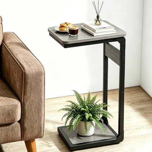 Wood Pedestal TV Trays Set of 2, Couch End Tables, Sliding Stands ET-YB-GY2 - Image 4