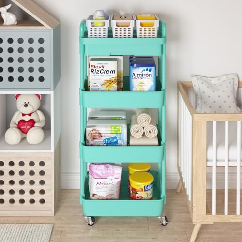 Calmootey 4-Tier Utility Cart with Drawer & Wheels, Storage for Home,Office - Image 3