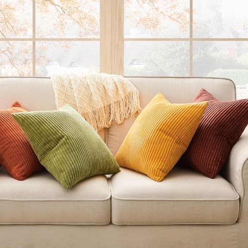 Topfinel Decorative Throw Pillow Covers Cushion Cases, Set of 4 Soft Velvet Modern Double-Sided Designs, Mix and Match for Home Decor, Pillow Inserts Not Included (12x12 inch, Yellow/Orange) - Image 2