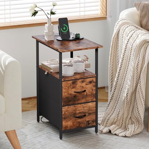 Somdot End Table Set of 2 with Charging Station, 2 Drawers, Slim Side Table - Image 6