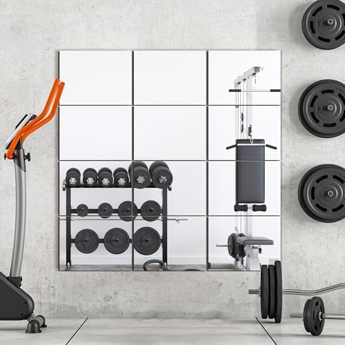 TRAHOME Wall Mirror Tiles, 16"x12"x12PCS Full Length Home Gym Mirror - Image 4