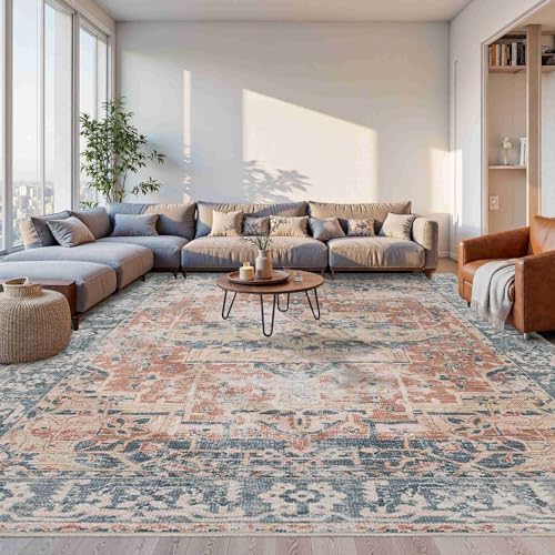 Rugxara 10x14 Area Rugs for Living Room Large Washable Rug, Coral Blue by Rugxara