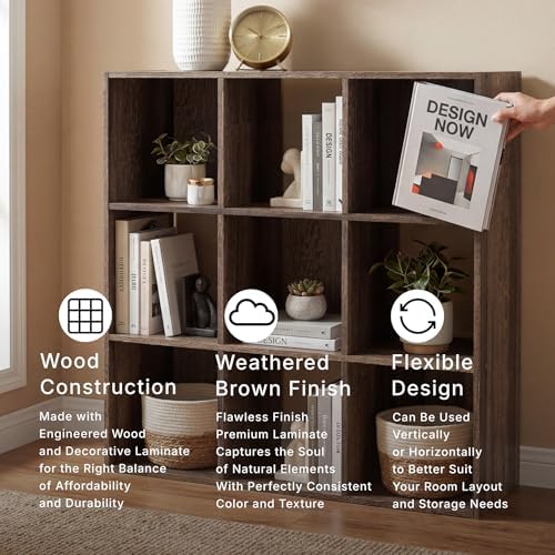 Signature Design by Ashley 9 Cube Organizer Bookshelf, Weathered Brown - Image 5