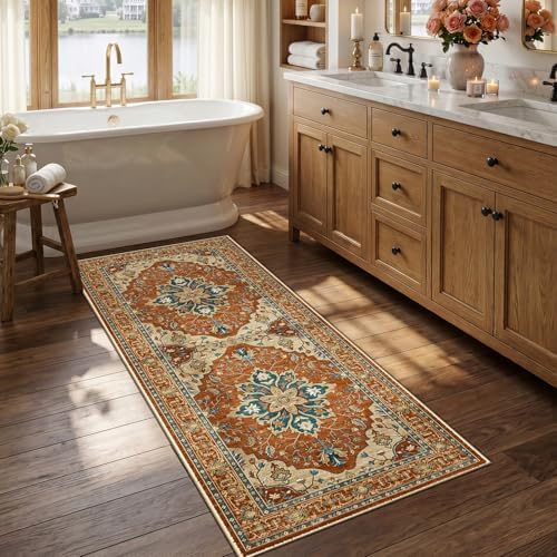 RELEANY Washable Area Rug, Runner 2'6"x5', Red/Orange/Blue/Brown by RELEANY