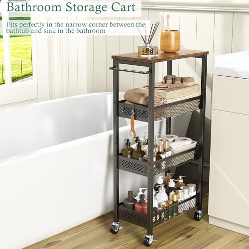 XYZLVSI Slim Rolling Storage Cart, 4 Tier Small Bathroom Cart Organizer - Image 2