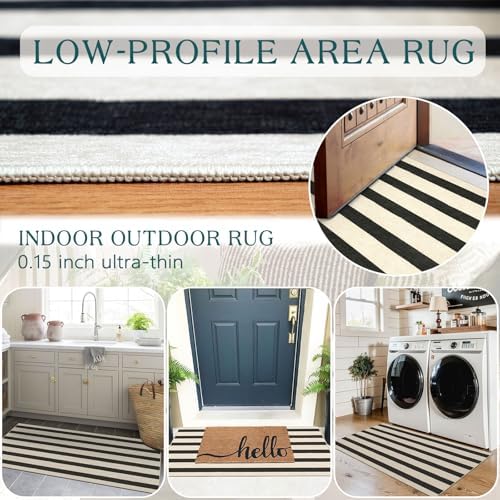 Front Door Mat Indoor Entrance - 2x4.3 Ft Black White Striped Rug - Image 5