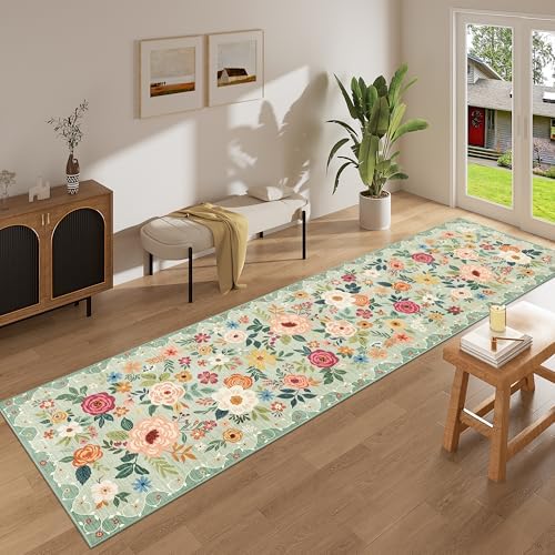 DUKINO 2.6x10 Runner Rug for Hallway, Washable Kitchen Rugs Non Slip, Green - Image 3