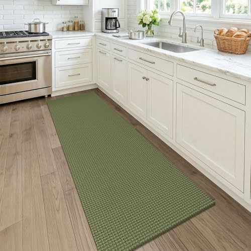 KOZYFLY Woven 2x7 Washable Kitchen Runner Rug, Non Slip Runners for Hallway, Cotton Entryway Runner, Braided Floor Carpet for Entry, Kitchen, Bedside, Hall, Olive Green/Earthy Green - Image 2