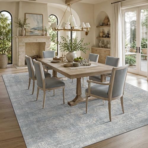 Rugxara 8x10 Area Rugs for Living Room Large Washable Rug, Blue/Beige - Image 4