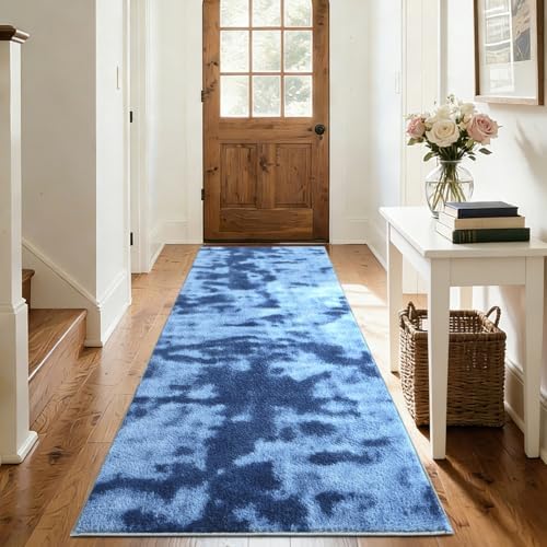 2x8 Tie-dye Teal Runner Rug Non-Slip Washable for Hallway Kitchen Bedroom - Image 5