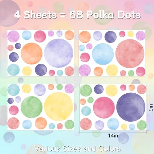 AOWDIAO 68 Large Watercolor Polka Dot Wall Decals, Peel and Stick Vinyl Stickers for Girls Bedroom, Nursery, Playroom, Classroom Pastel Decor - Image 2