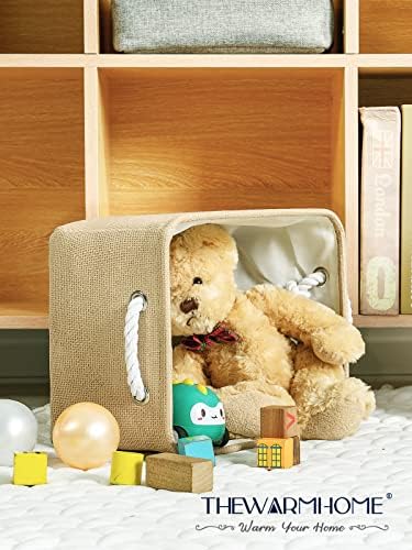 TheWarmHome Decorative Basket Rectangular Fabric Storage Bin Organizer Basket with Handles for Clothes Storage (Beige, Medium-1Pack,13.8L*9.8W*6.7H) - Image 2