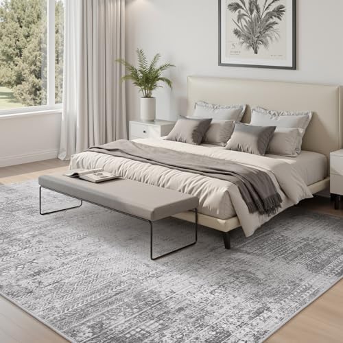 5x7 Area Rugs for Living Room Non Slip Machine Washable Rug Distressed Abstract Soft Indoor Carpet Neutral Boho Rug for Bedroom Dining Room Playroom Office, Grey - Image 3