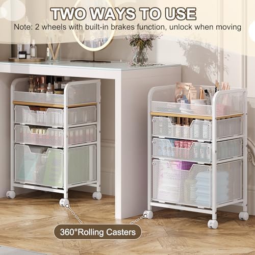Hongtamoya Makeup Organizer Cart with Drawers, Floor Skincare Organizers Make Up Organizers Vanity Organizer Cosmetic Display Cases Holder for Skin Care Perfume Nail Polish Brush Hair Tool, White - Image 3