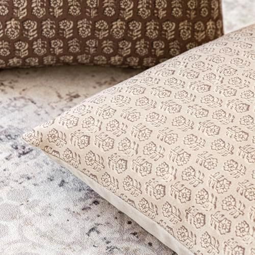 Foindtower Decorative Floral Print Throw Pillow Covers 24×24 Ivory Beige - Image 3