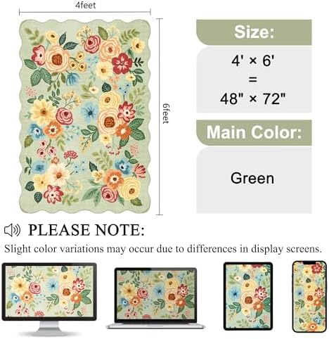 DUKINO 4x6 Area Rug, Non Slip Floral Washable Rug for Living Room, Green - Image 2