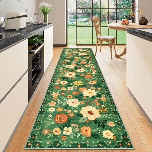 DUKINO 2.6x10 Hallway Runner Rug Washable Kitchen Rugs Non Slip Dark Green by DUKINO