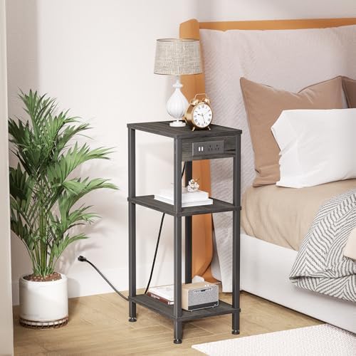 Tall Side Table with Charging Station, 30 Inch Tall End Tables Living Room - Image 2