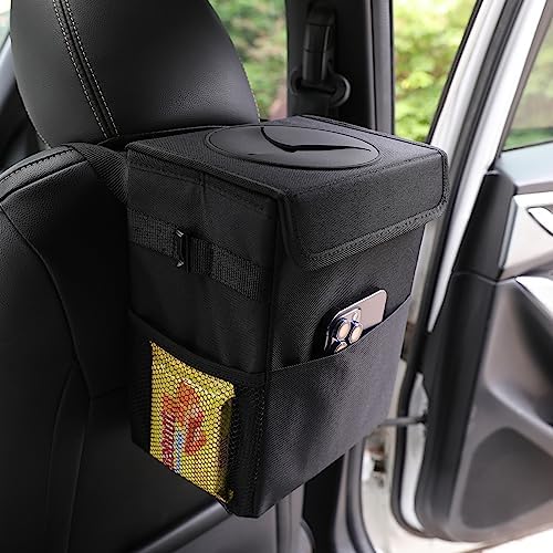 AOKJOY Car Garbage can with lid Leak Proof Vehicle Trash Can 3 Storage Pockets Hanging Waterproof car Trash Bag for SUV Black - Image 4
