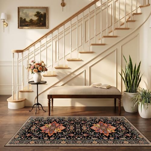 RELEANY Washable Area Rug, Runner 2'6"x5', Black/Colorful - Image 2