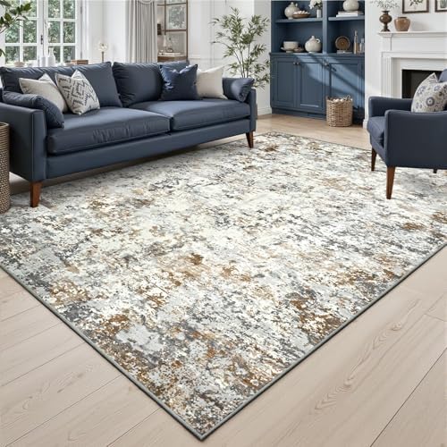 Toneed Abstract Area Rug Modern Washable Rug Soft Non Slip Rug Low Pile for Bedroom Living Room Dining Room Brown/Grey 5x7 Feet by Toneed