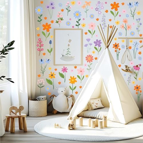AOWDIAO Floral Wall Decals - 102 Pcs Peel and Stick Vinyl Flower Stickers - Assorted Varieties & Colors for Bedroom, Kids’ Rooms, Nursery, or Living Room Decor - Image 6