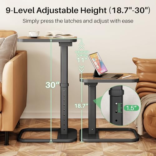 Kitstorack TV Tray Table, Adjustable Height & Flip-Top & Rounded Metal Corners, Snack Table for Couch, Sofa, Bed, Chair, Living Room, C Shaped End Side Table for Eating, Dinner or Laptop, Small Spaces - Image 3
