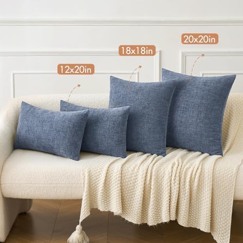 MIULEE Soft Chenille Throw Pillow Covers Dark Grey Blue 18x18 Pack of 2 - Image 4