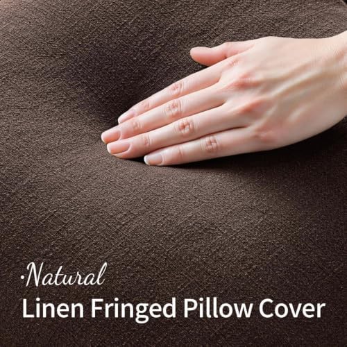 MIULEE Linen Fringe Decorative Fall Euro Pillow Covers Dark Brown 24x24 - Image 3