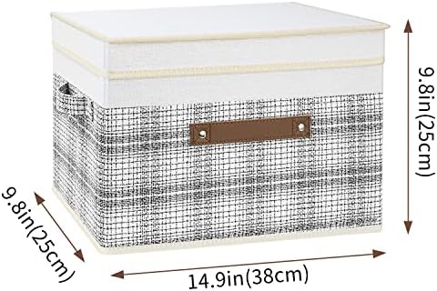 TYEERS Collapsible Storage Bins with Lids, Patchwork Design, Washable, Fabric Storage Boxes, 14.9x9.8x9.8 inches, 5 Pack, Gray - Image 2