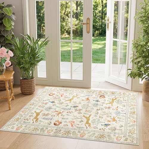 DUKINO 3x4 Rug, Washable Animal Area Rug for Entryway Non Slip, Beige by DUKINO