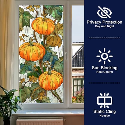 HOMETITUTE Fall Pumpkin Vine Sun Catcher Privacy Window Cling 18x39 PVC - Image 2