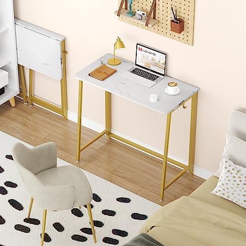 WOHOMO Folding Desk, 39.4" Foldable Computer Table for Small Spaces, Gold - Image 2