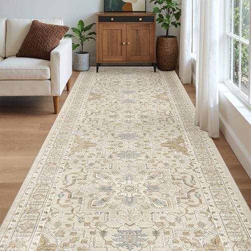 Madane 4x12 Wide Hallway Runner Rug Washable for Living Room, Beige/Blue - Image 3