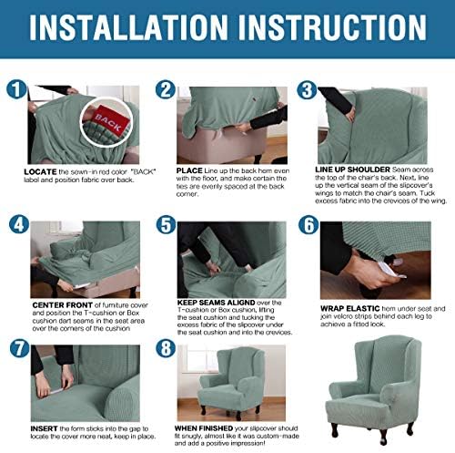 H.VERSAILTEX Wing Chair Slipcover Chair Covers for Wingback Chairs Wingback Chair Covers Slipcovers 1 Piece Stretch Sofa Cover Furniture Protector Soft Spandex Jacquard Checked Pattern, Sage - Image 6