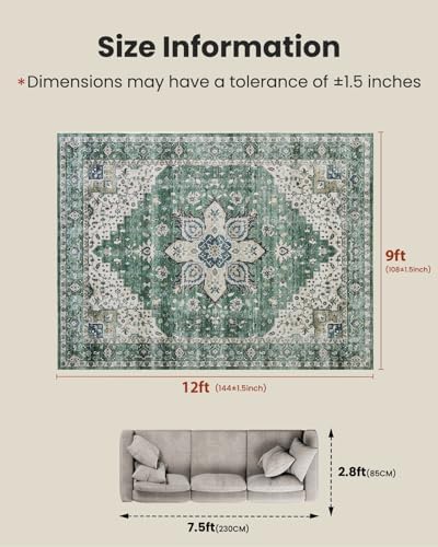 AMADA HOMEFURNISHING 9x12 Area Rug, Washable Low-Profile Large Area Rug with Non-Slip Backing & Durable Edge Binding, Vintage Large Rugs for Living Room, Bedroom - Image 2