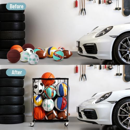 TomCare Garage Ball Storage Rack, Rolling Sports Cart with Lockable Wheels - Image 6