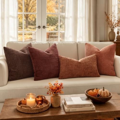 MIULEE Chenille Textured Throw Pillow Covers Terracotta 20x20 Set of 2 - Image 3