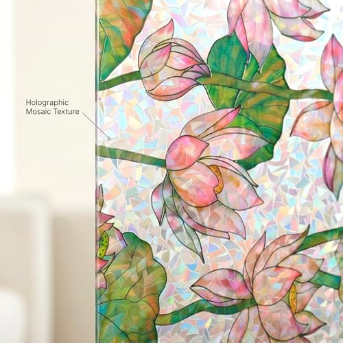 Lotus Flower 3D Prism Window Film Privacy Static Cling Anti UV 35x78.7in - Image 3
