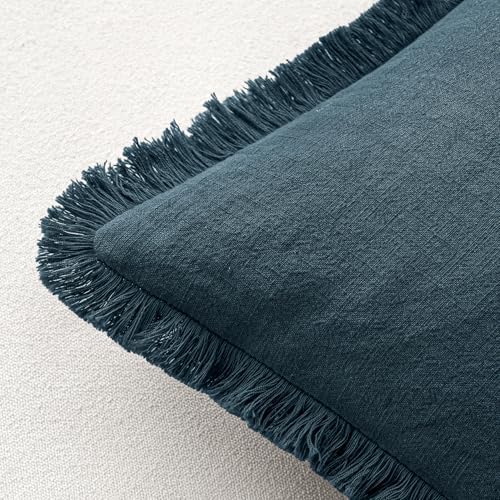 MIULEE Linen Fringe Decorative Euro Throw Pillow Covers Navy Blue 26x26 - Image 3