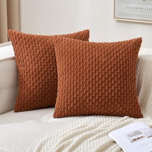 MIULEE Fall Decorative Throw Pillow Covers 16x16 Burnt Textured Corduroy by MIULEE
