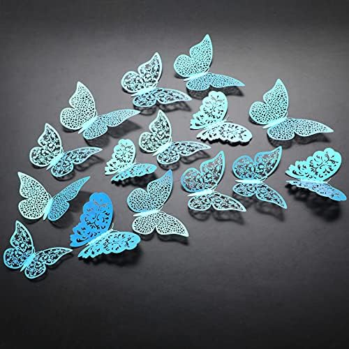 Bememo 72 Pcs 3D Butterfly Wall Decals, 3 Sizes,Holographic Blue | Metallic Hollow Design for Bedroom Living Room, Removable Adhesive Wall Decor, Easy Peel Stick Party Decoration Stickers - Image 6