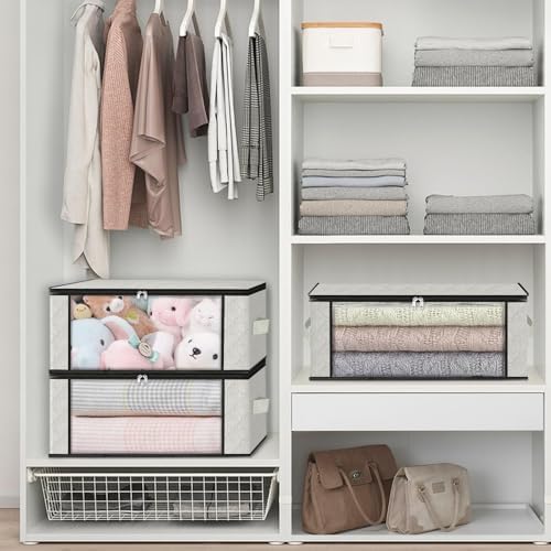 HomeHacks 6-Pack Clothes Organizer Storage Bags, 35L Storage Bins, White - Image 6